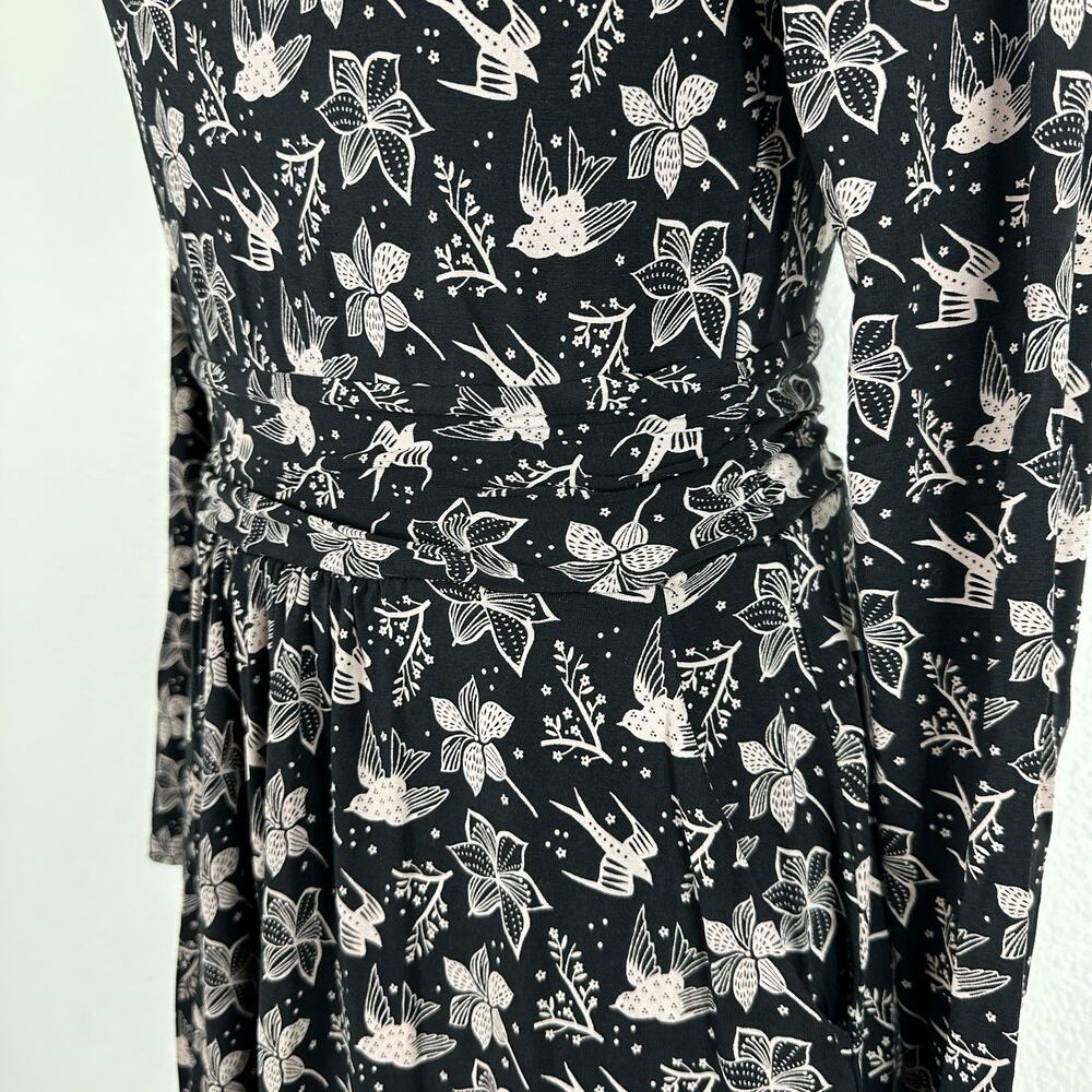 Boden Abigail Dress Women Size 6R Bird Print Jersey Knit Long Sleeve Pockets - Picture 7 of 16